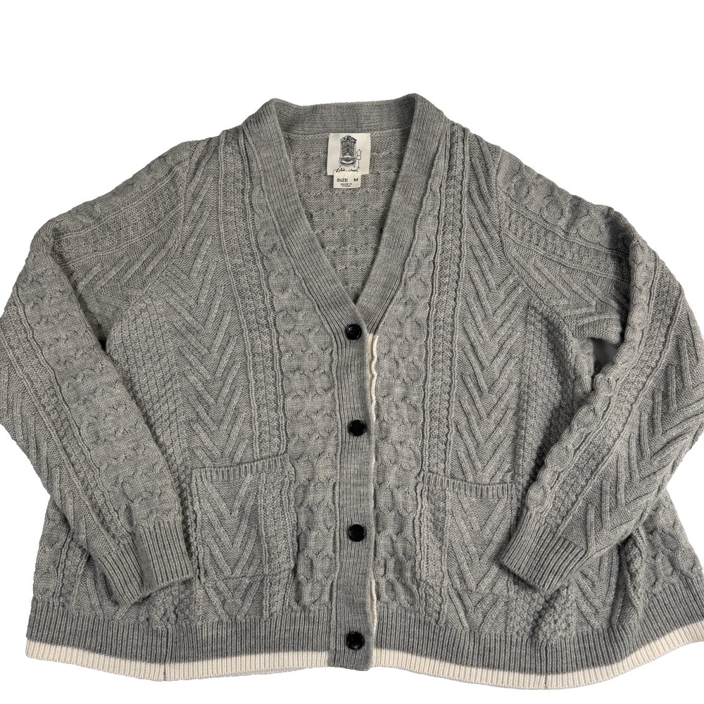 Anthropologie Lili's Closet Cable Knit V-Neck Cardigan Women's M Gray Wool Blend